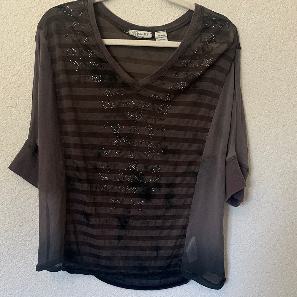 Miss Me Sheer Black and Gray Blouse